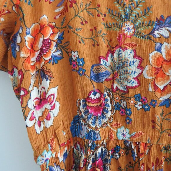 PATRONS OF PEACE Floral Crepe Faux Wrap Maxi Dress in Burnt Orange Boho Size L - Picture 14 of 16